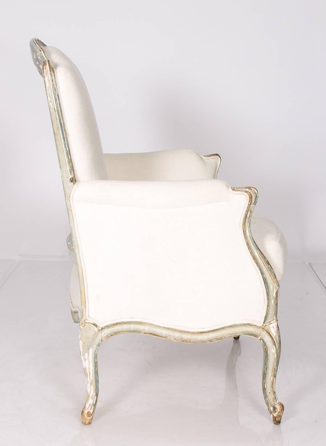 Linen Pair of 19th Century Italian Bergère Chairs