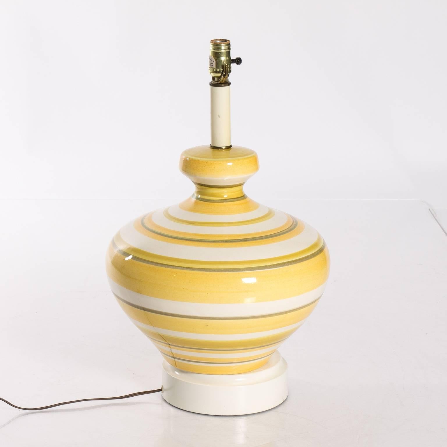 Mid-Century Modern Pair of Ceramic Yellow and White Table Lamps