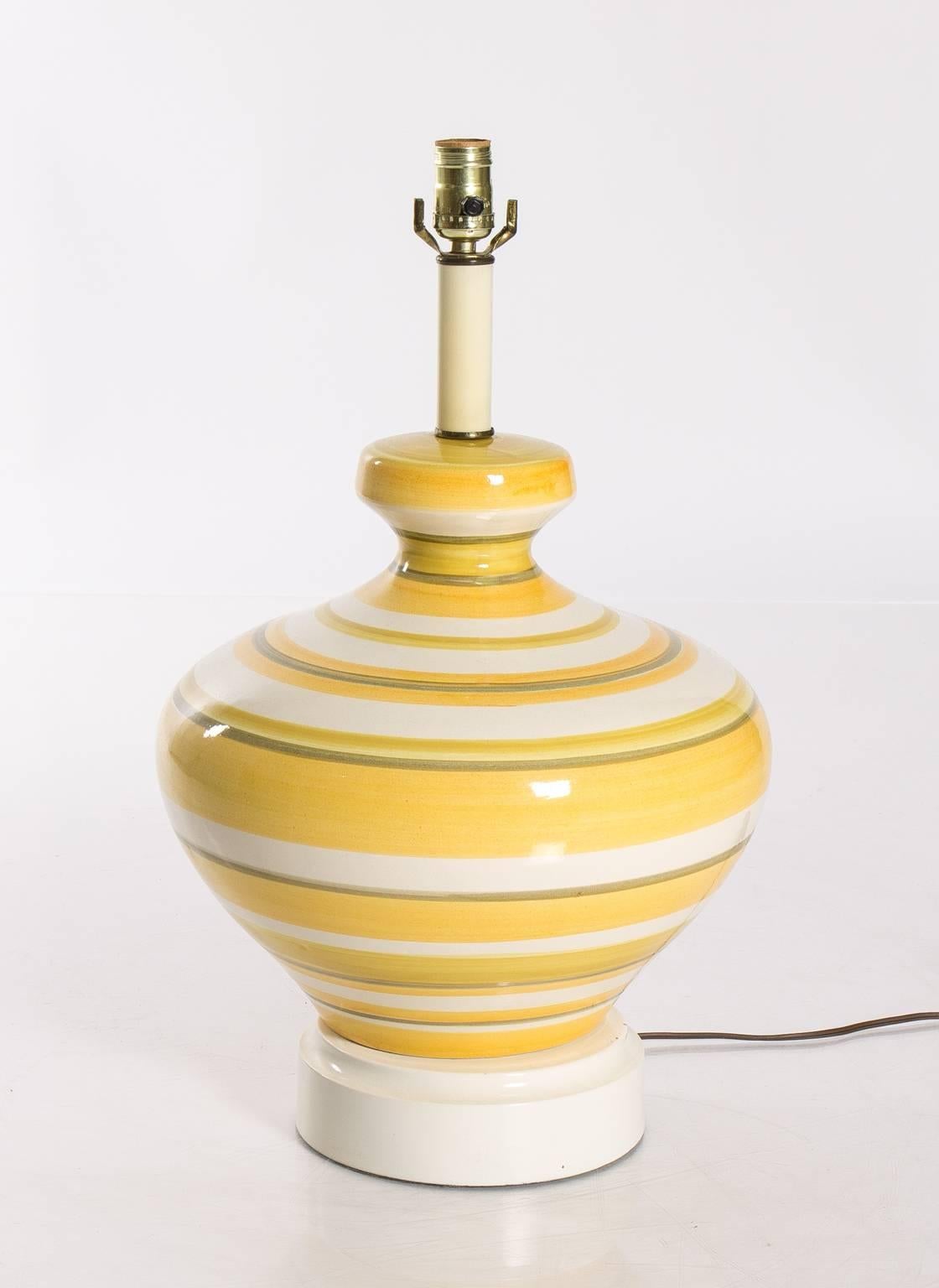 Glazed Pair of Ceramic Yellow and White Table Lamps