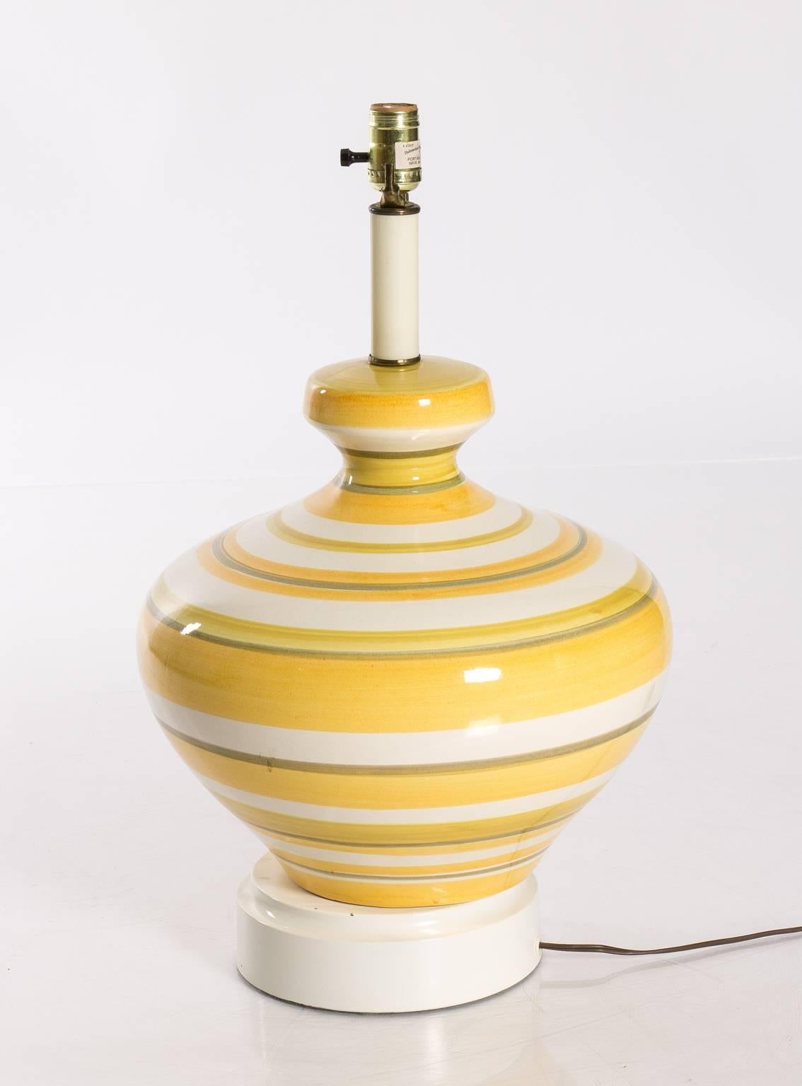 Wood Pair of Ceramic Yellow and White Table Lamps