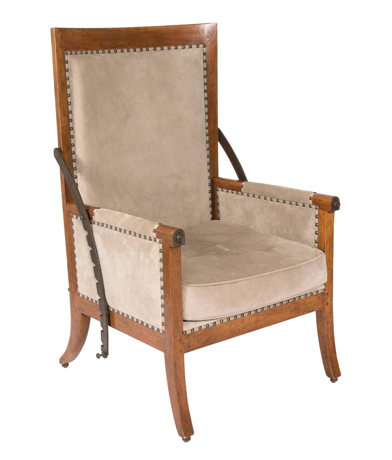 Pair of rose tarlow chairs upholstered in ultra suede with an adjustable back, circa 21st century.
 
