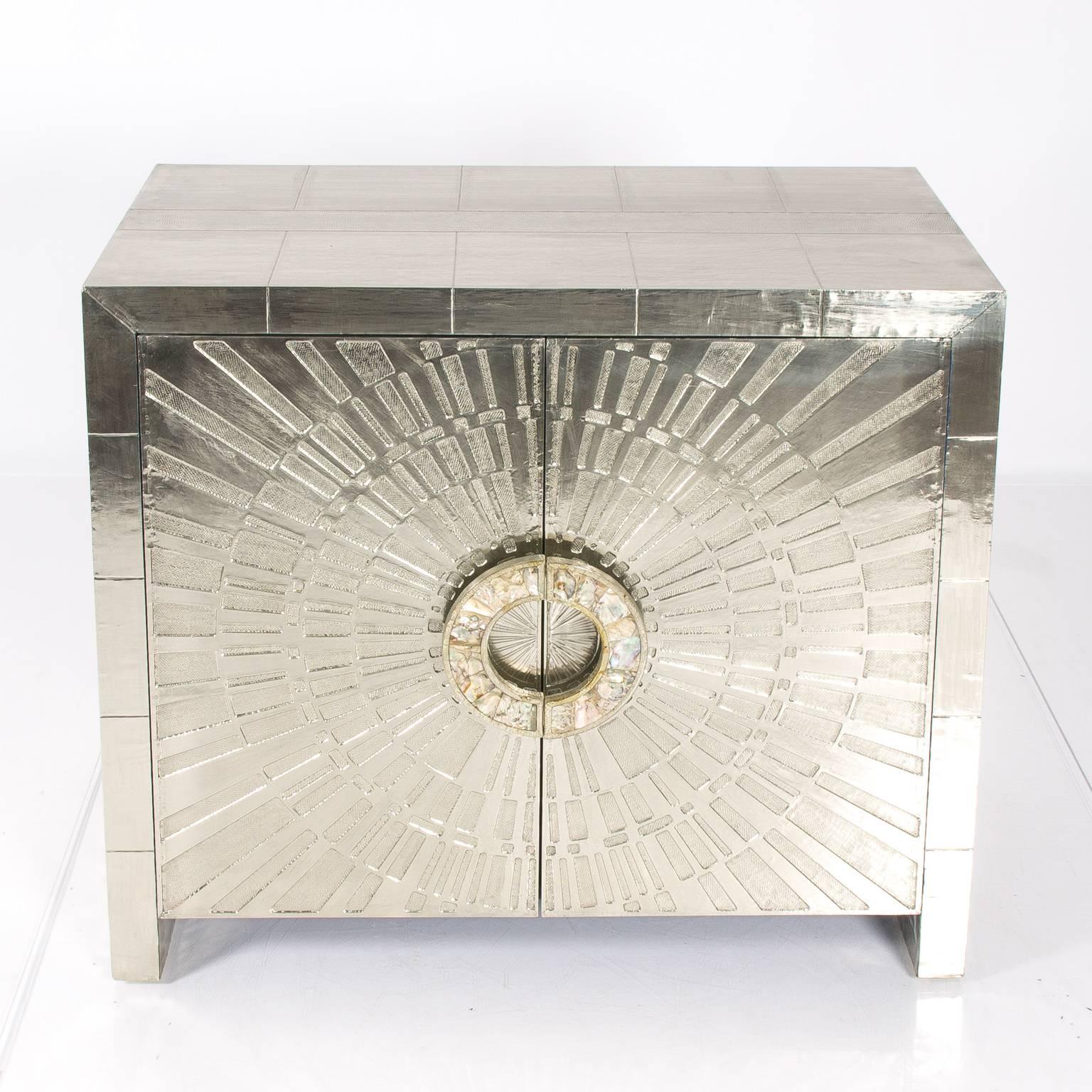 Gilt Johnathan Adler Nickel Plated Console Cabinet