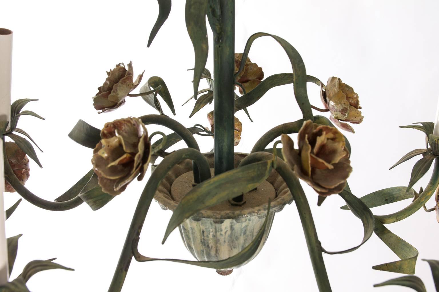 Iron Italian Painted Metal Flower Chandelier For Sale