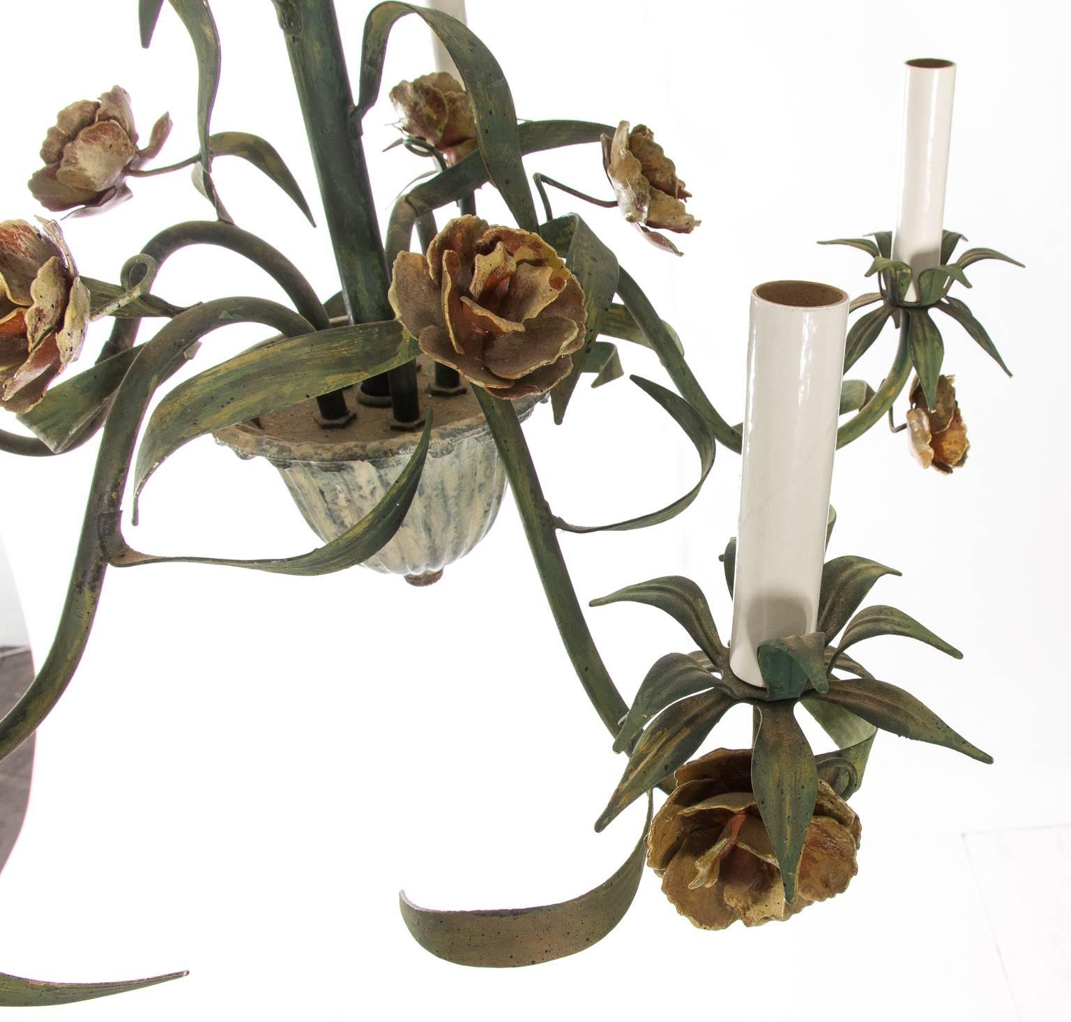 Italian Painted Metal Flower Chandelier For Sale 1