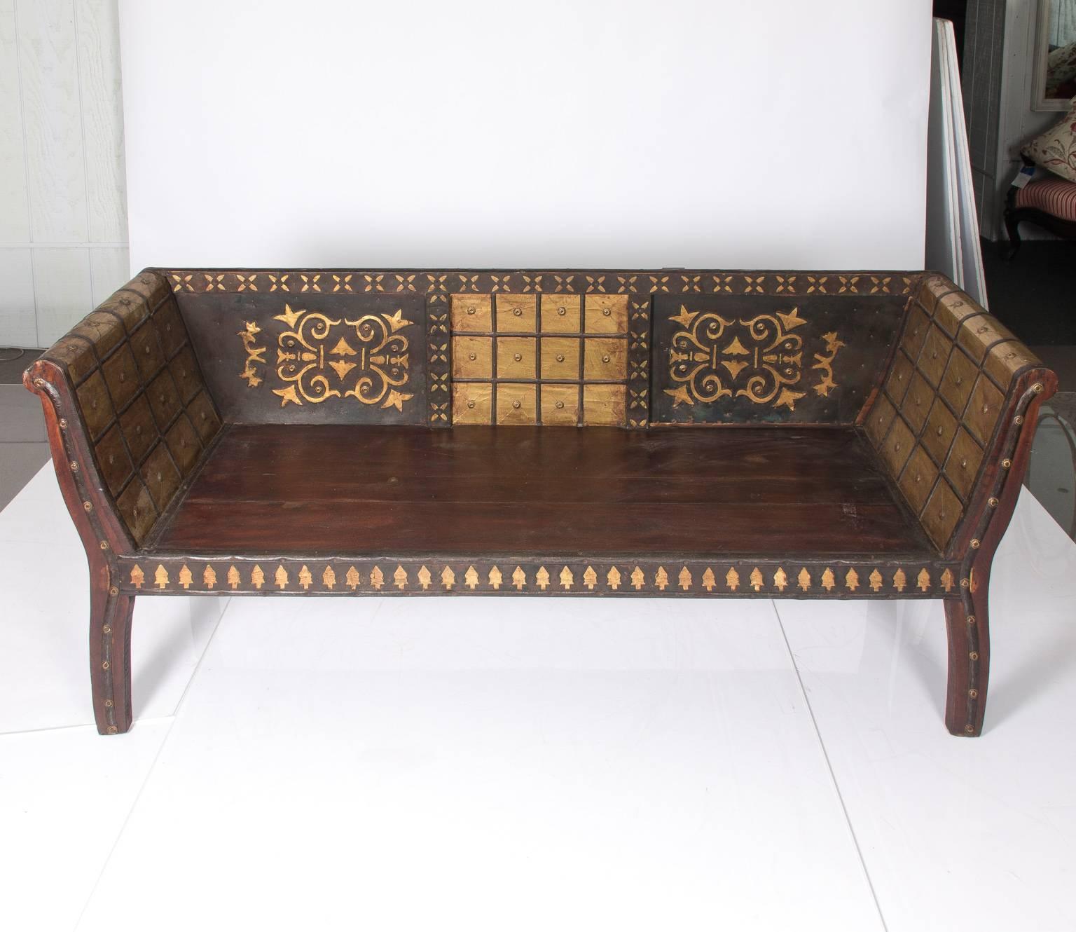Anglo-Indian Bench with brass applied detail
