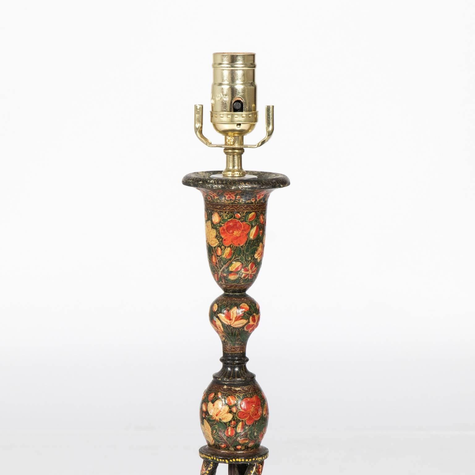 Pair of Kashmiri Candlestick Lamps In Good Condition In Stamford, CT