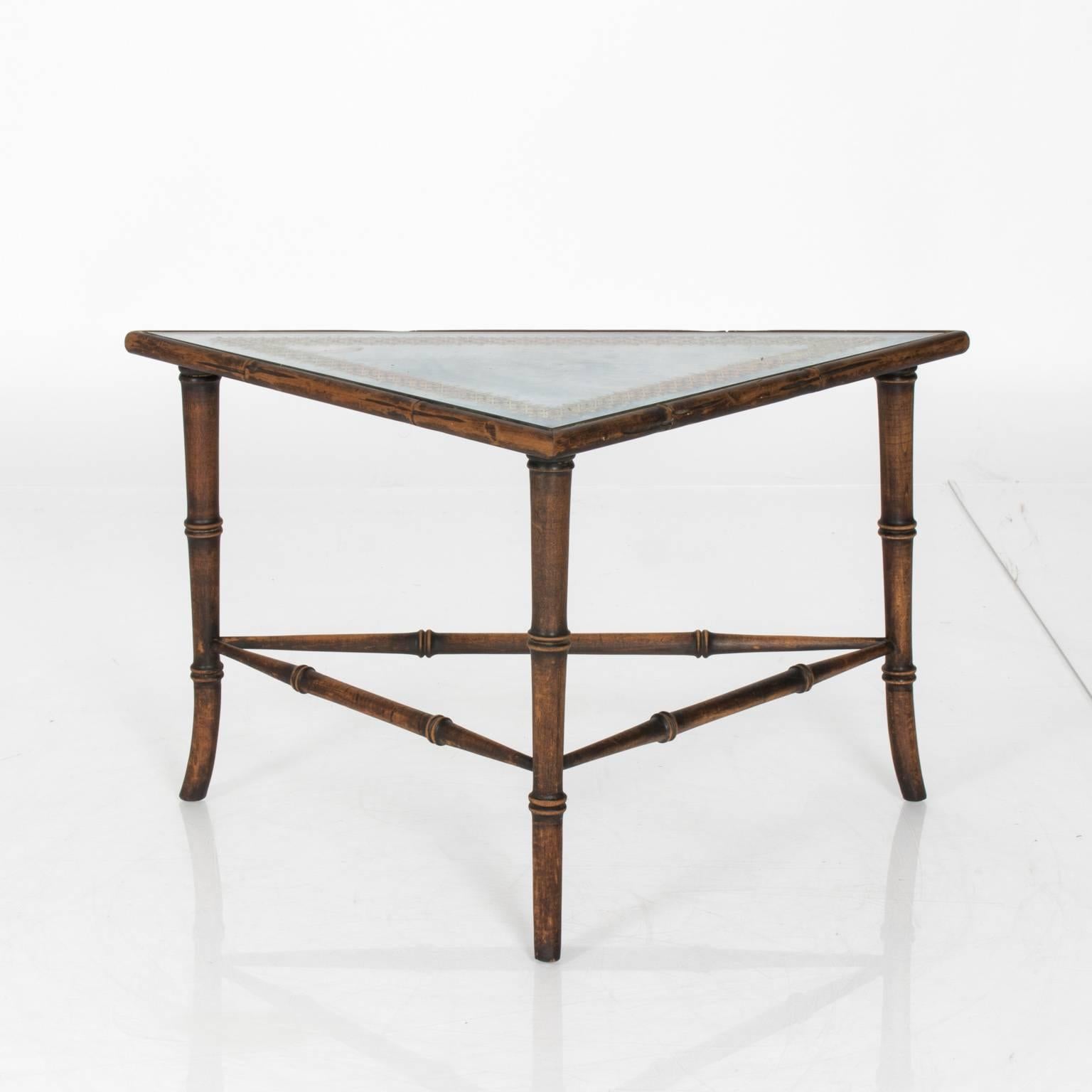 Bamboo Pair of Triangular Side Tables For Sale