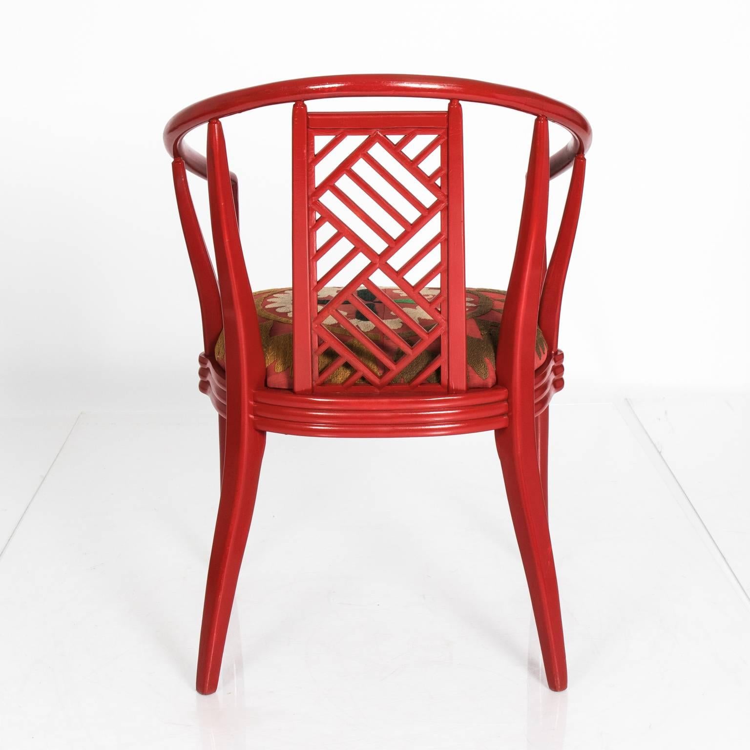 Red lacquered chinoiserie curved armchair.    One Left 
 