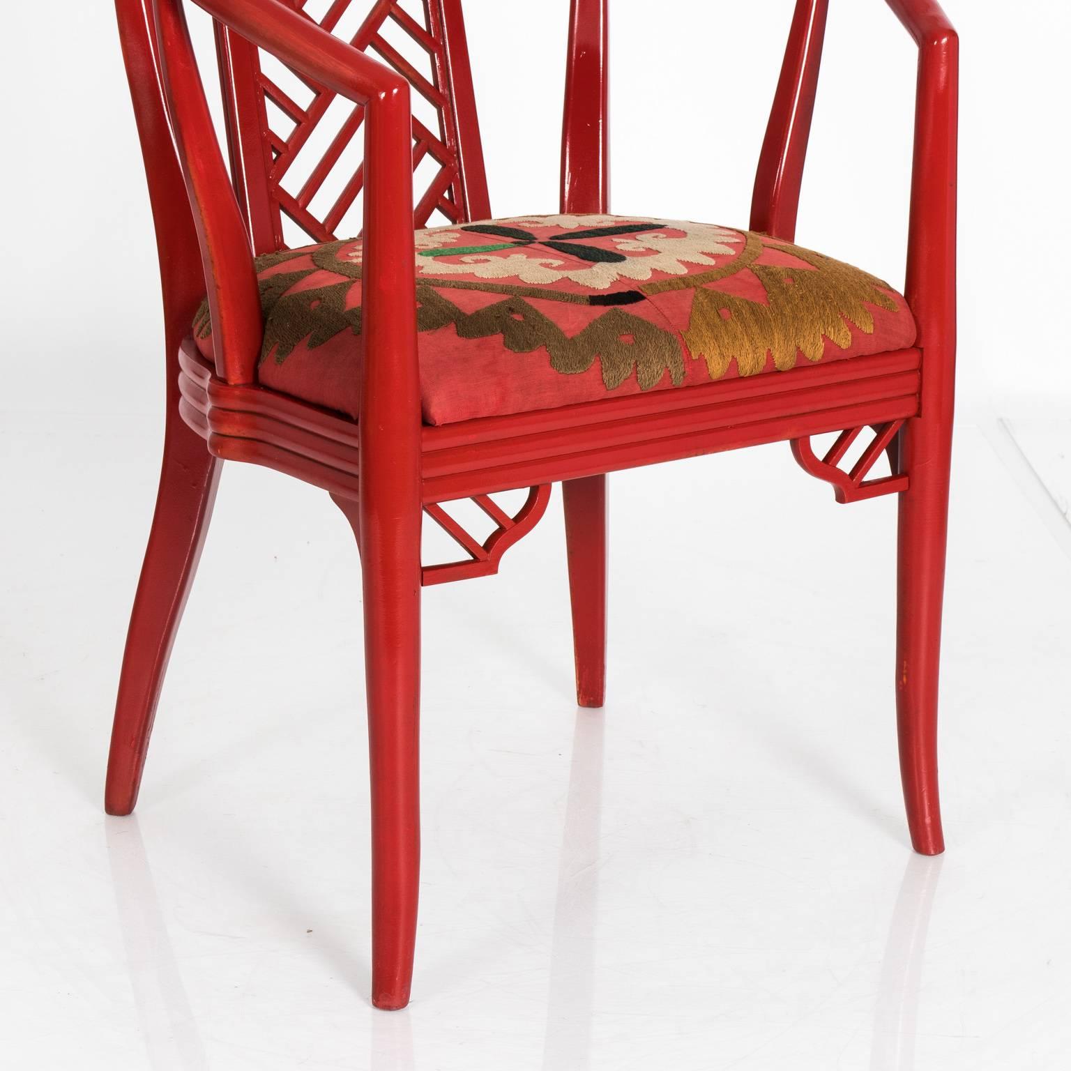 Lacquered  Red Chinoiserie Chair For Sale