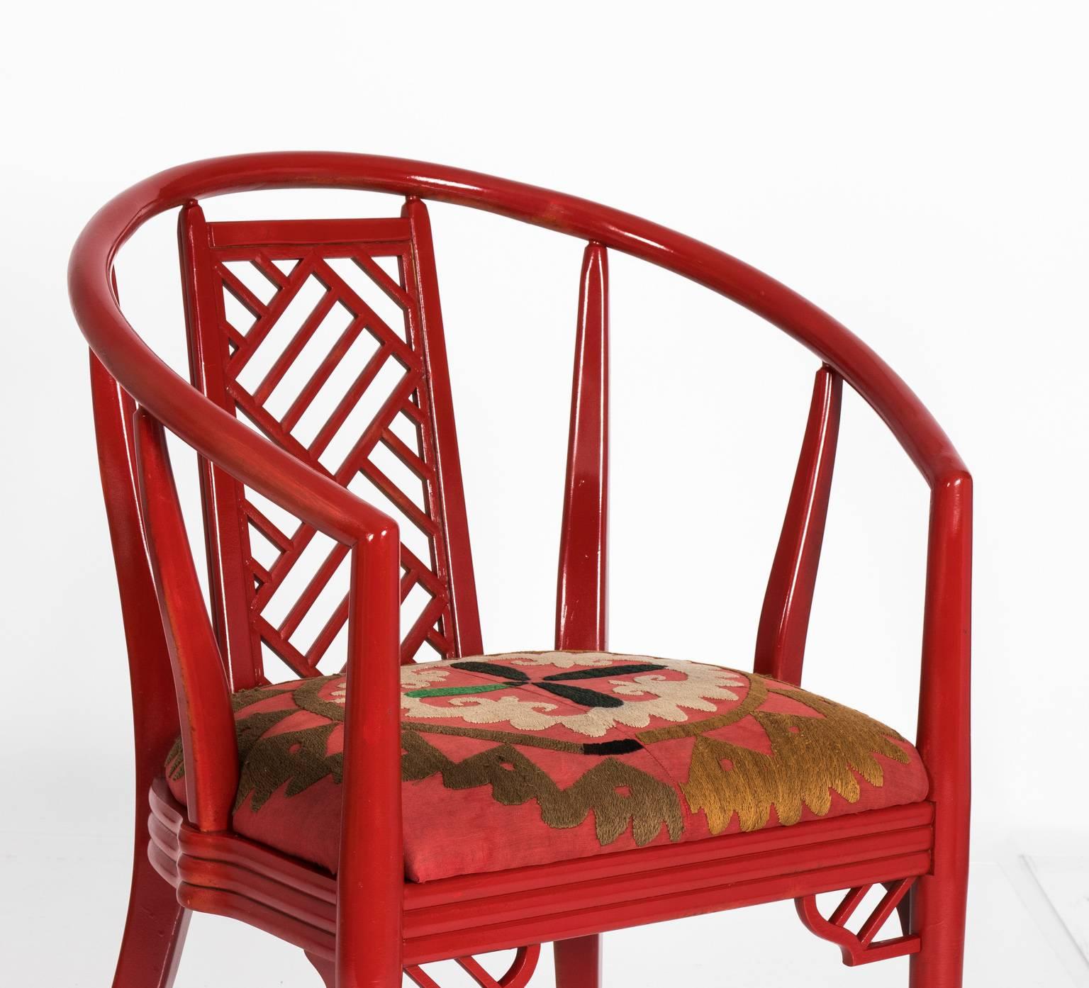  Red Chinoiserie Chair In Good Condition For Sale In Stamford, CT