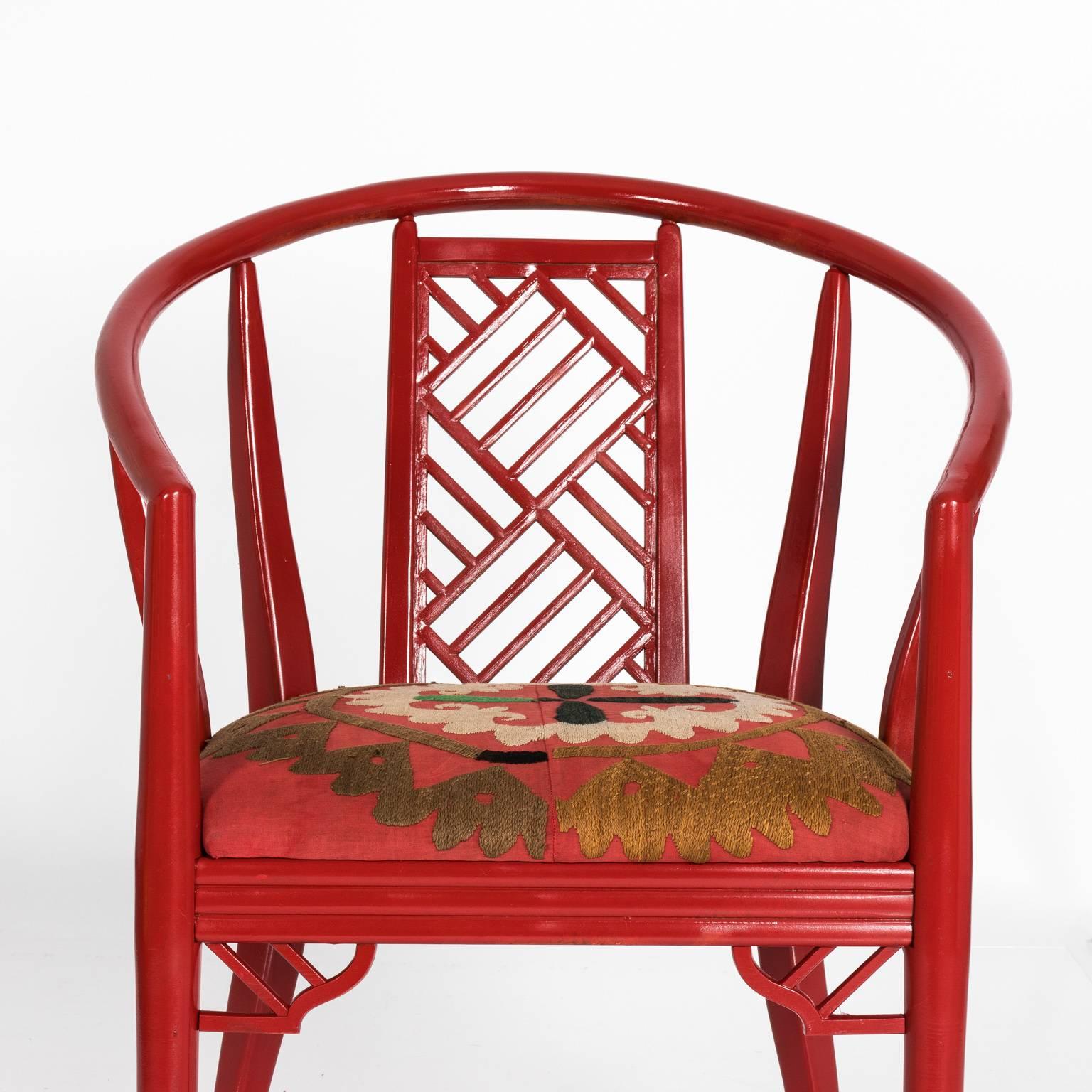 Wood  Red Chinoiserie Chair For Sale