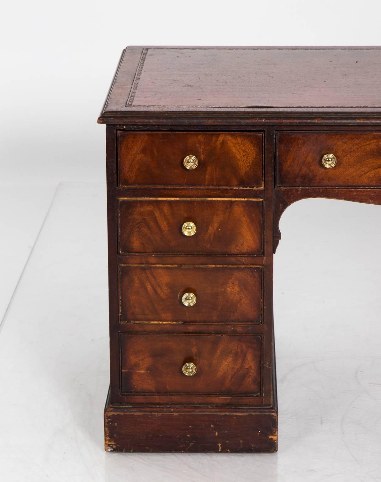 Salesman sample sized desk. George III style mahogany and leather miniature partners desk.
 