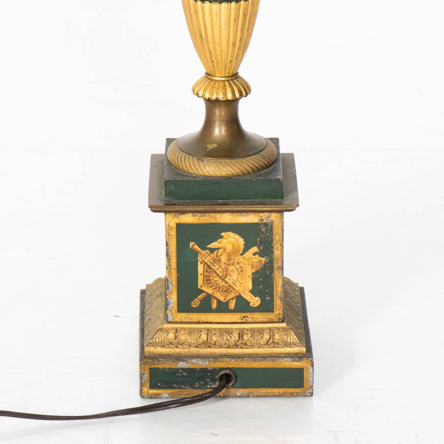19th Century Pair of Bronze Tole Lamps
