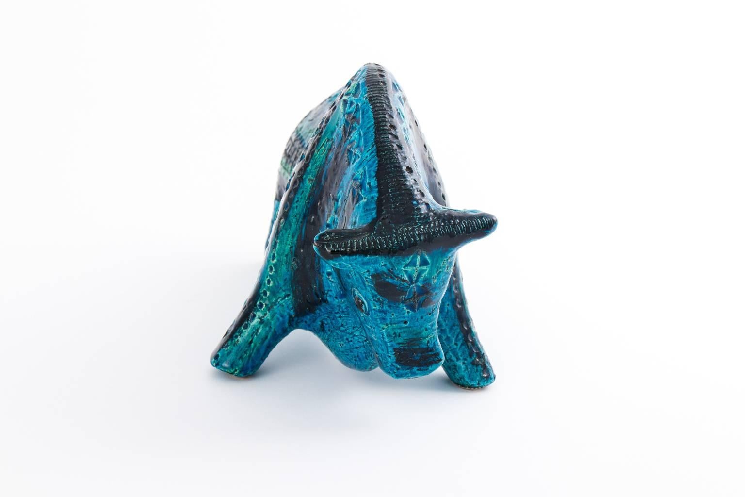 Mid-Century Modern 1960s Rimini Blue Ceramic Bull For Sale