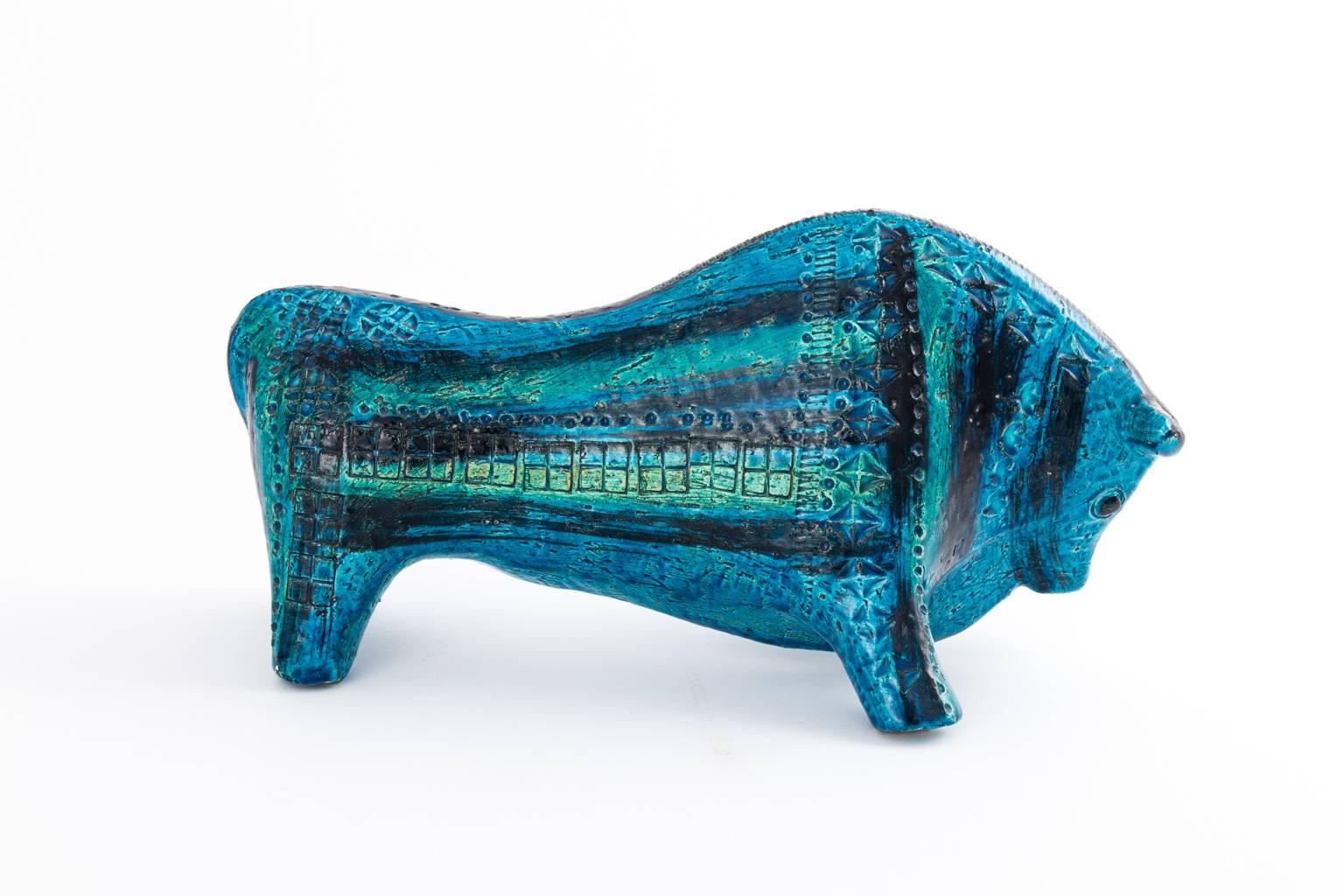 1960s Rimini Blue Ceramic Bull In Excellent Condition For Sale In Stamford, CT