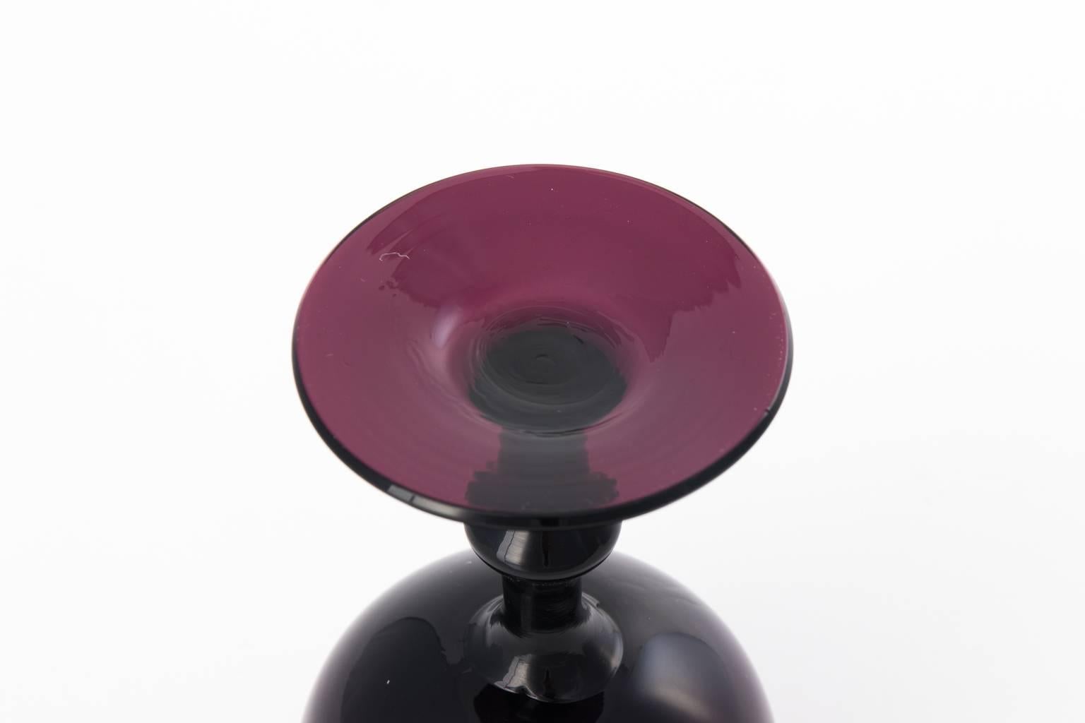 20th Century Set of Eight Purple Glass Wine Goblets with Pitcher For Sale