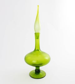 Collection of Three Olive Green Blown Glass Decanters