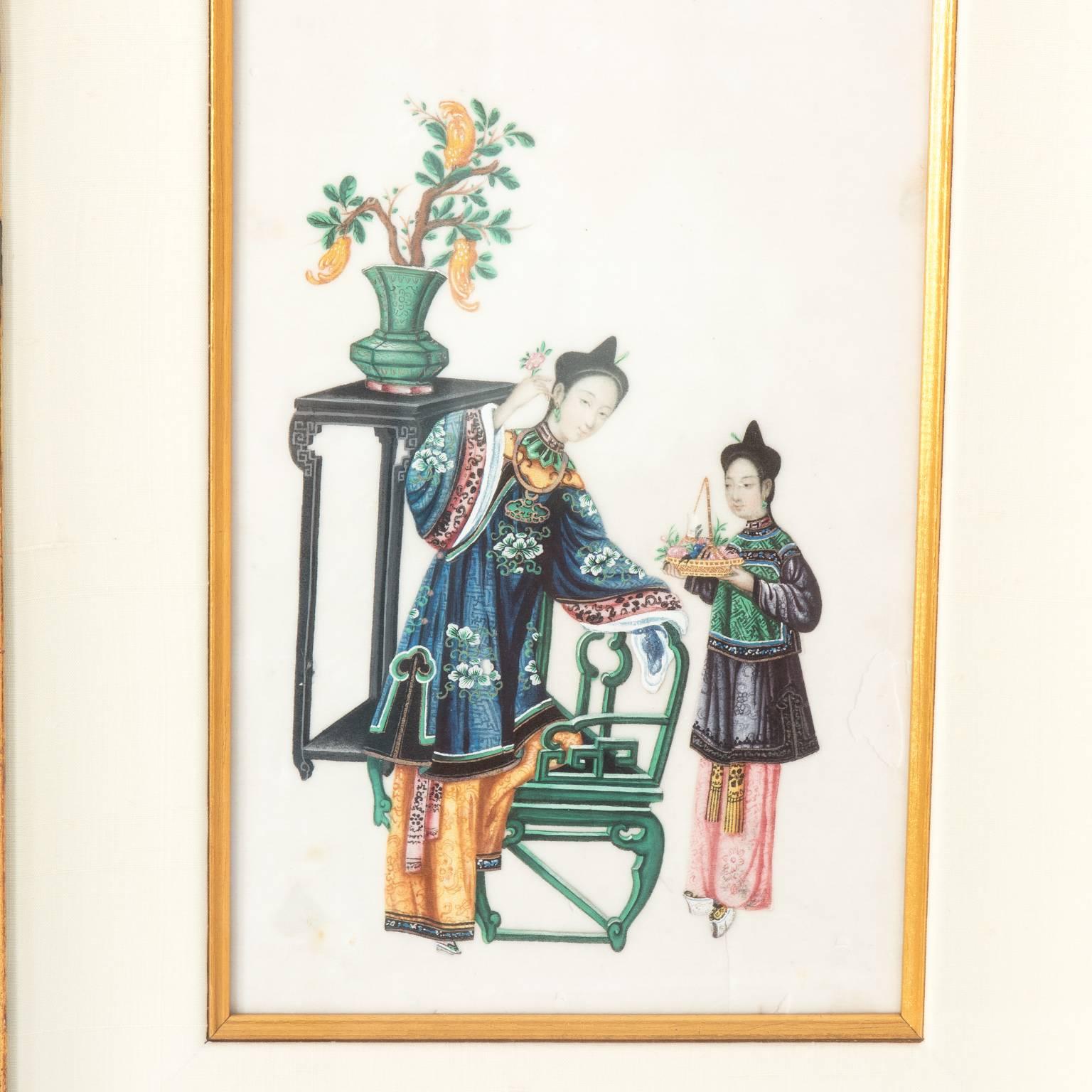 1920s Chinese silk figure paintings depicting students at school.
 