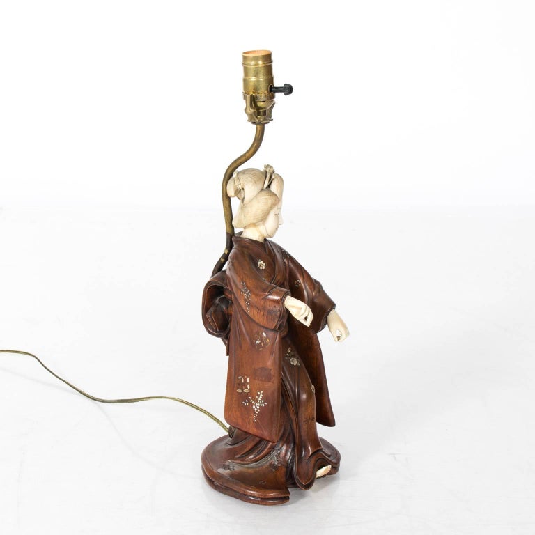 19th Century Carved Japanese Figure Lamp at 1stDibs