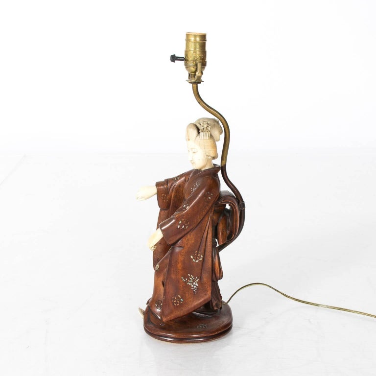 19th Century Carved Japanese Figure Lamp at 1stDibs