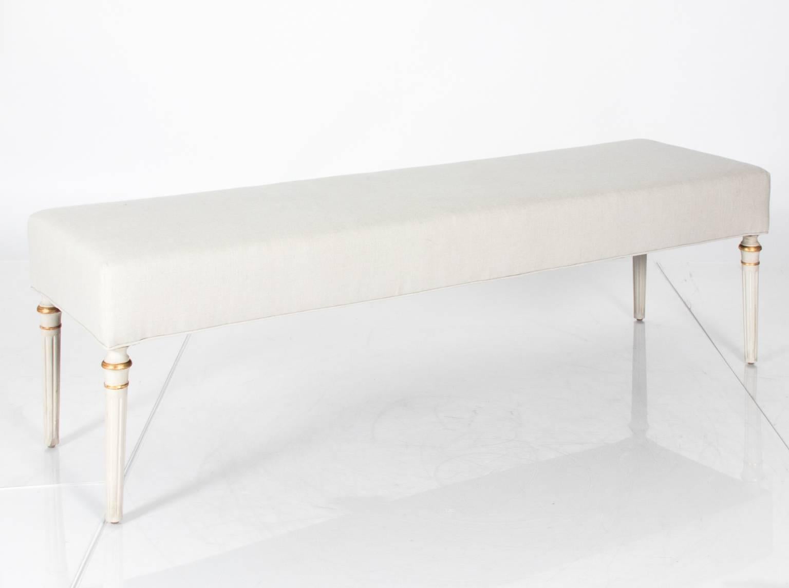 Painted Upholstered Long Bench, circa 1940