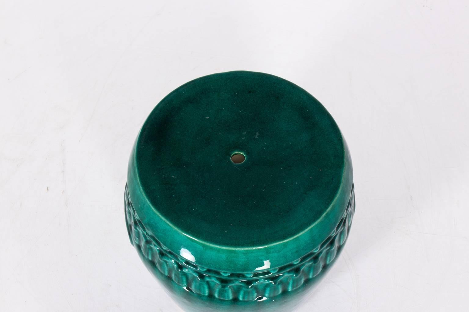 Chinoiserie Pair of Ceramic Turquoise Green Garden Seats For Sale