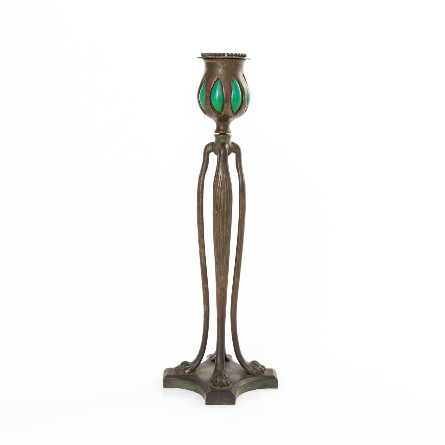 Metal Tiffany Blown Glass Candleholder For Sale