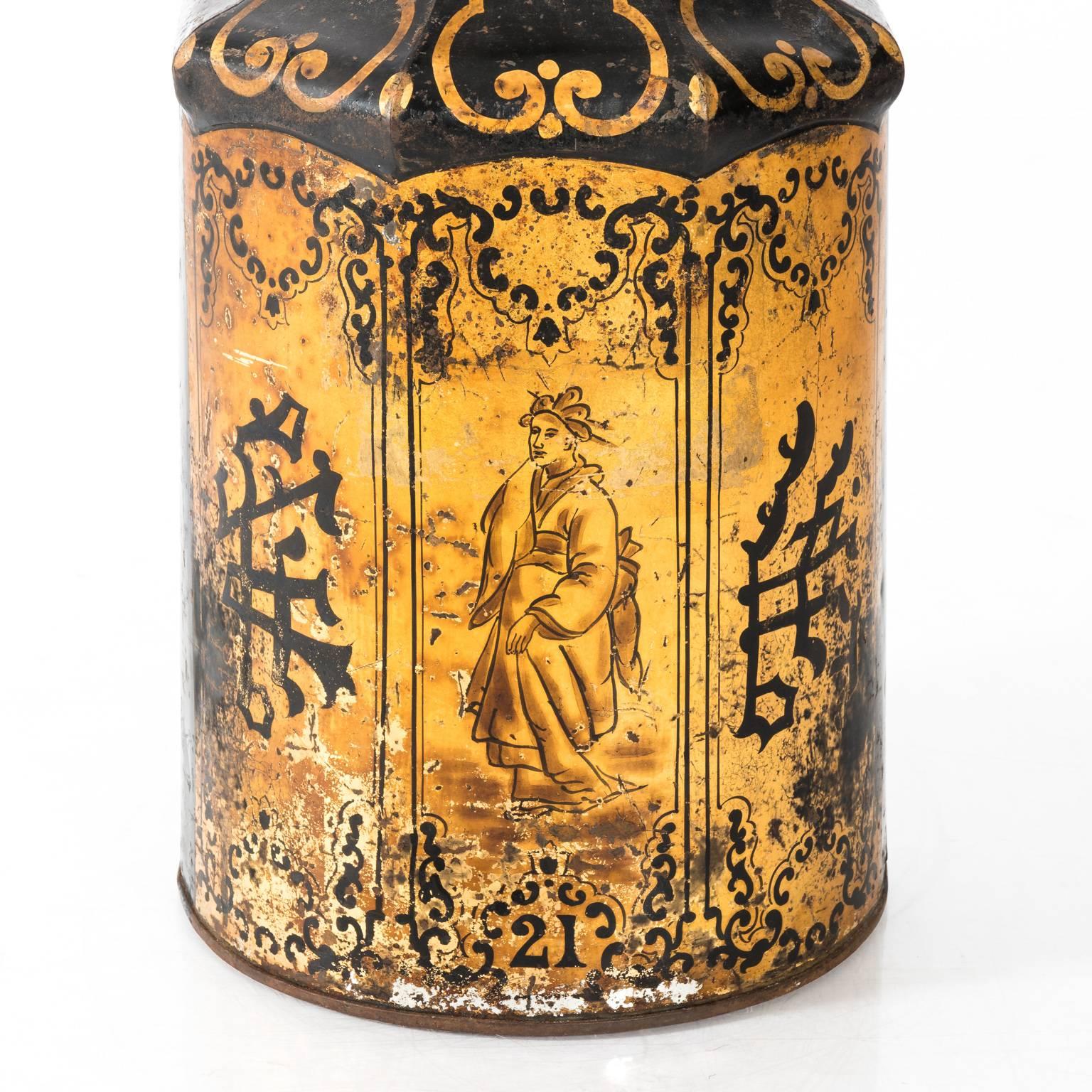 Metal Chinese Tea Tin Lamps, circa 1870