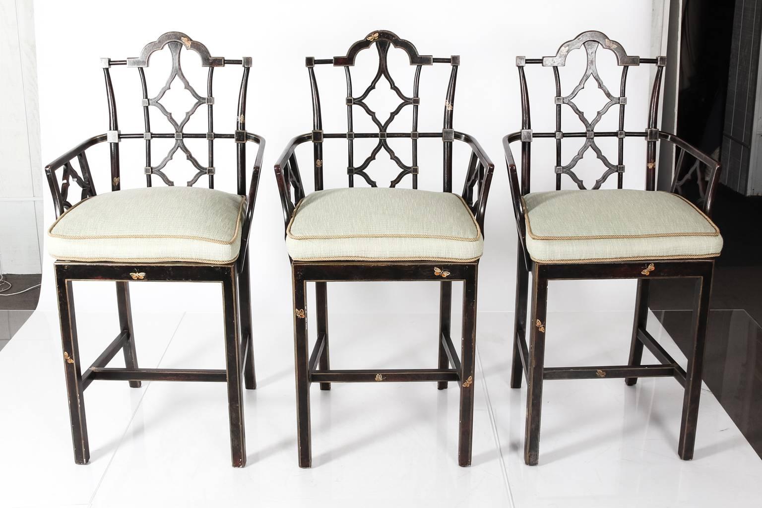 19th Century Set of Three Chinese Chippendale Style Stools