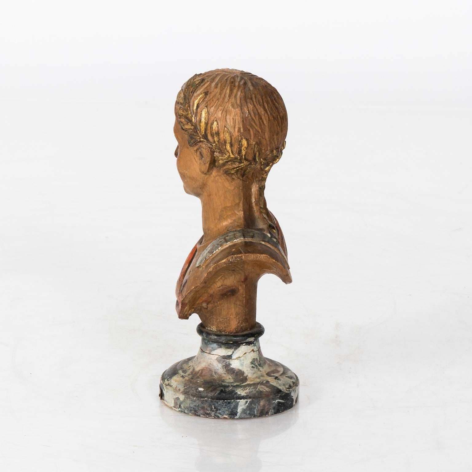 20th Century Wood Bust of Roman Boy For Sale