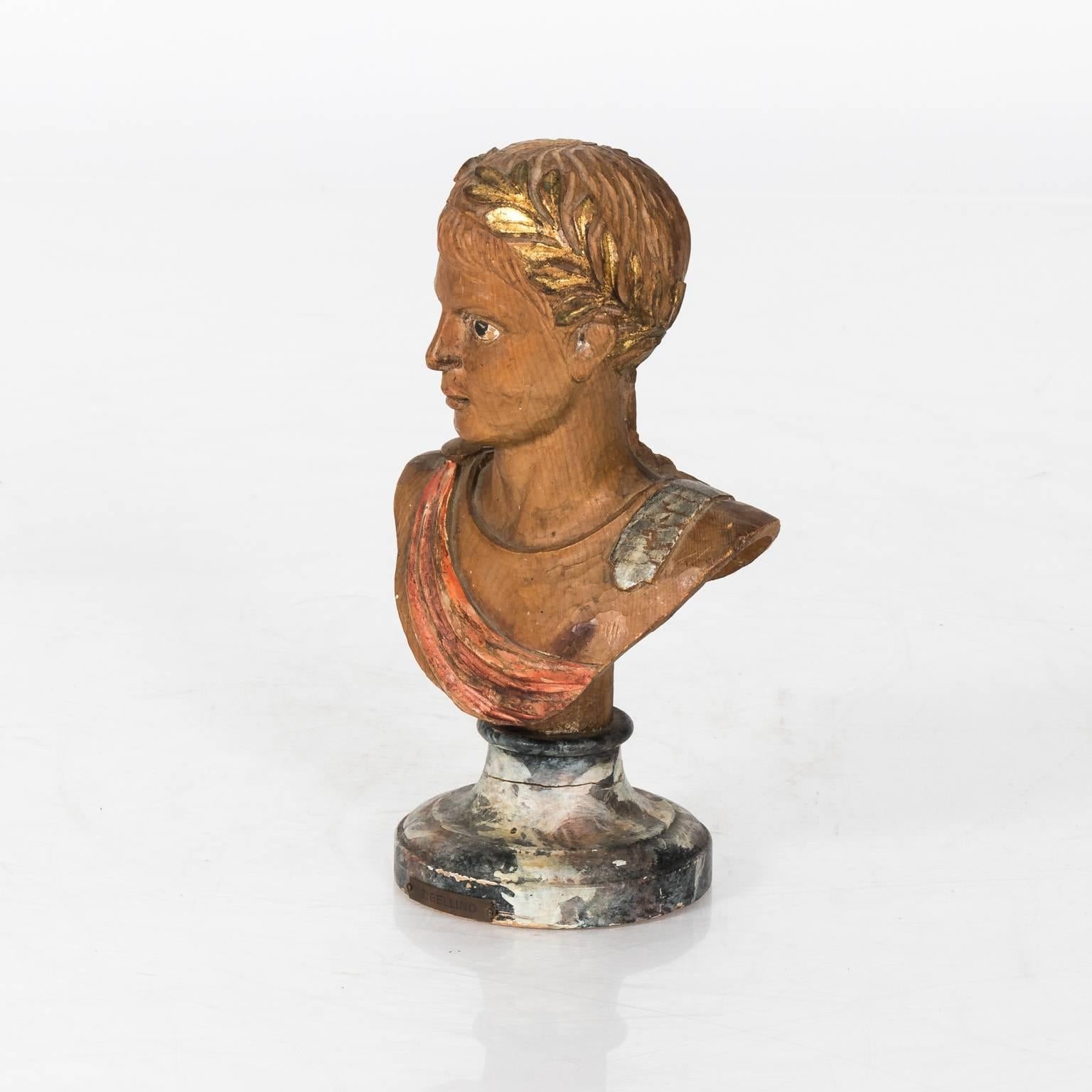 Wood Bust of Roman Boy For Sale 1