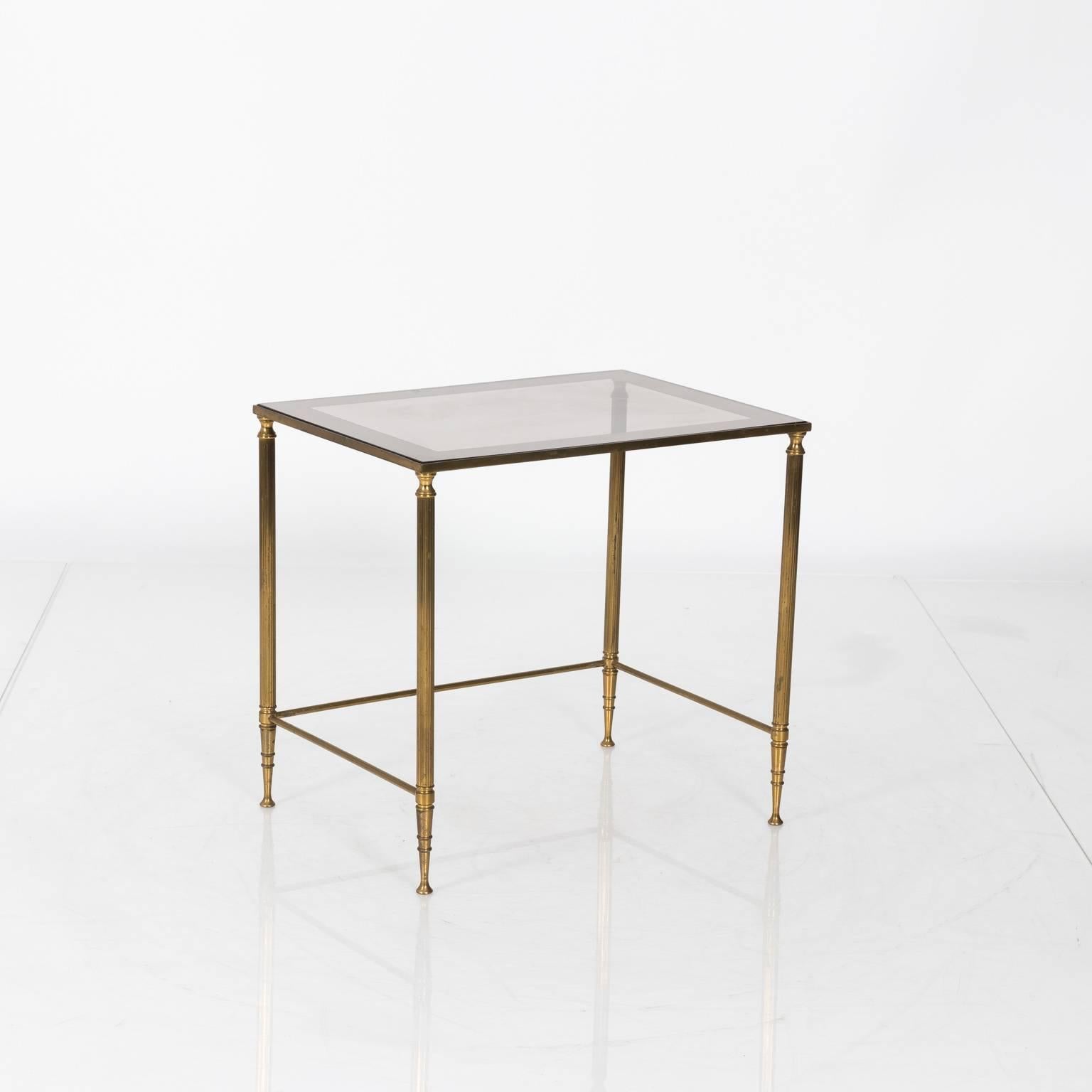 Brass Set of Three Neoclassical Style Nesting Tables, circa 1970s