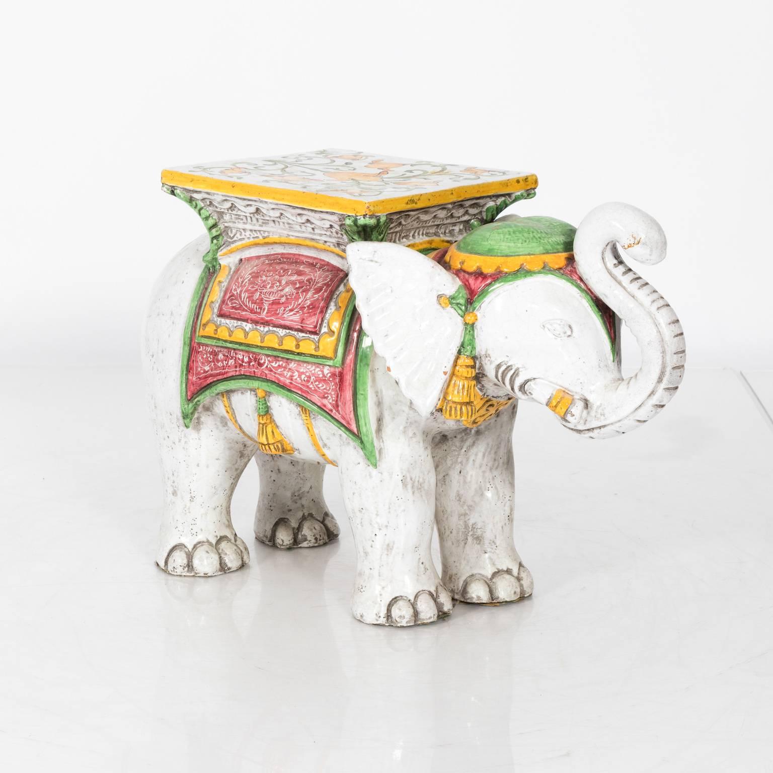 1970s hand-painted elephant ceramic garden stool.
 