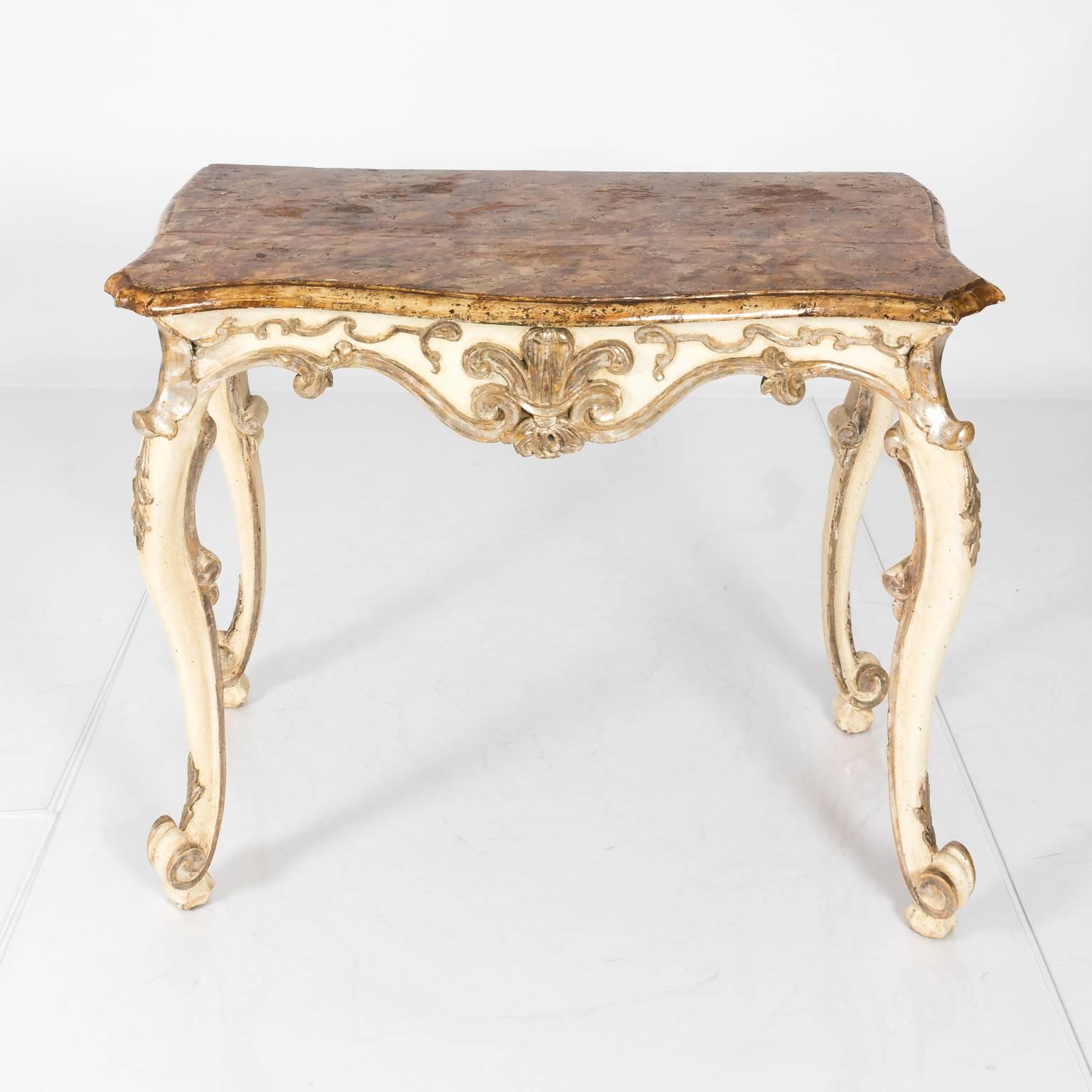 1790s, Italian Gilded console table with faux marble top.
 