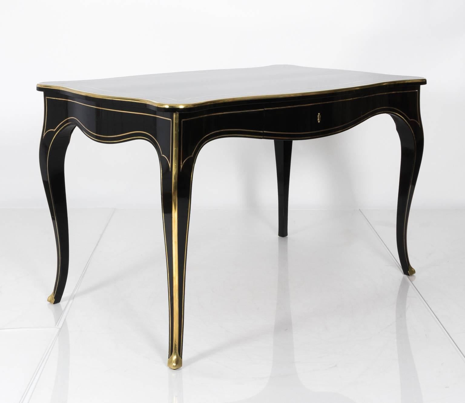 Brass 1880s French Black Lacquered Writing Desk