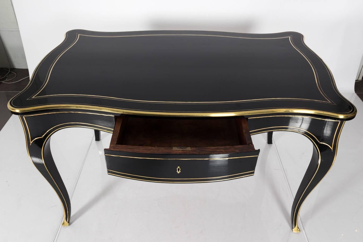 19th Century 1880s French Black Lacquered Writing Desk