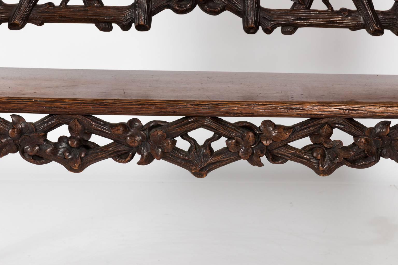 20th Century German Black Forest Carved Bench