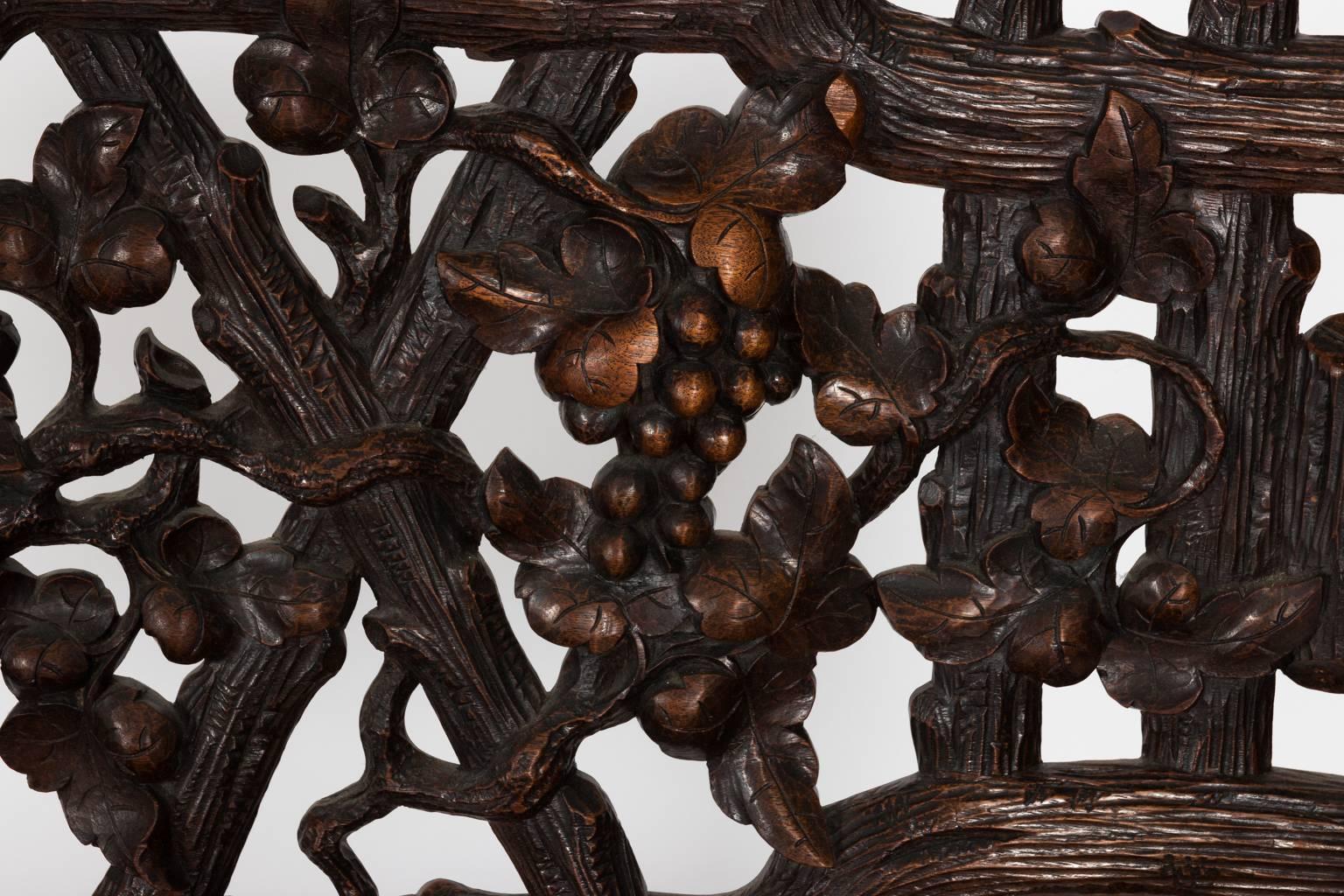 German Black Forest Carved Bench 1