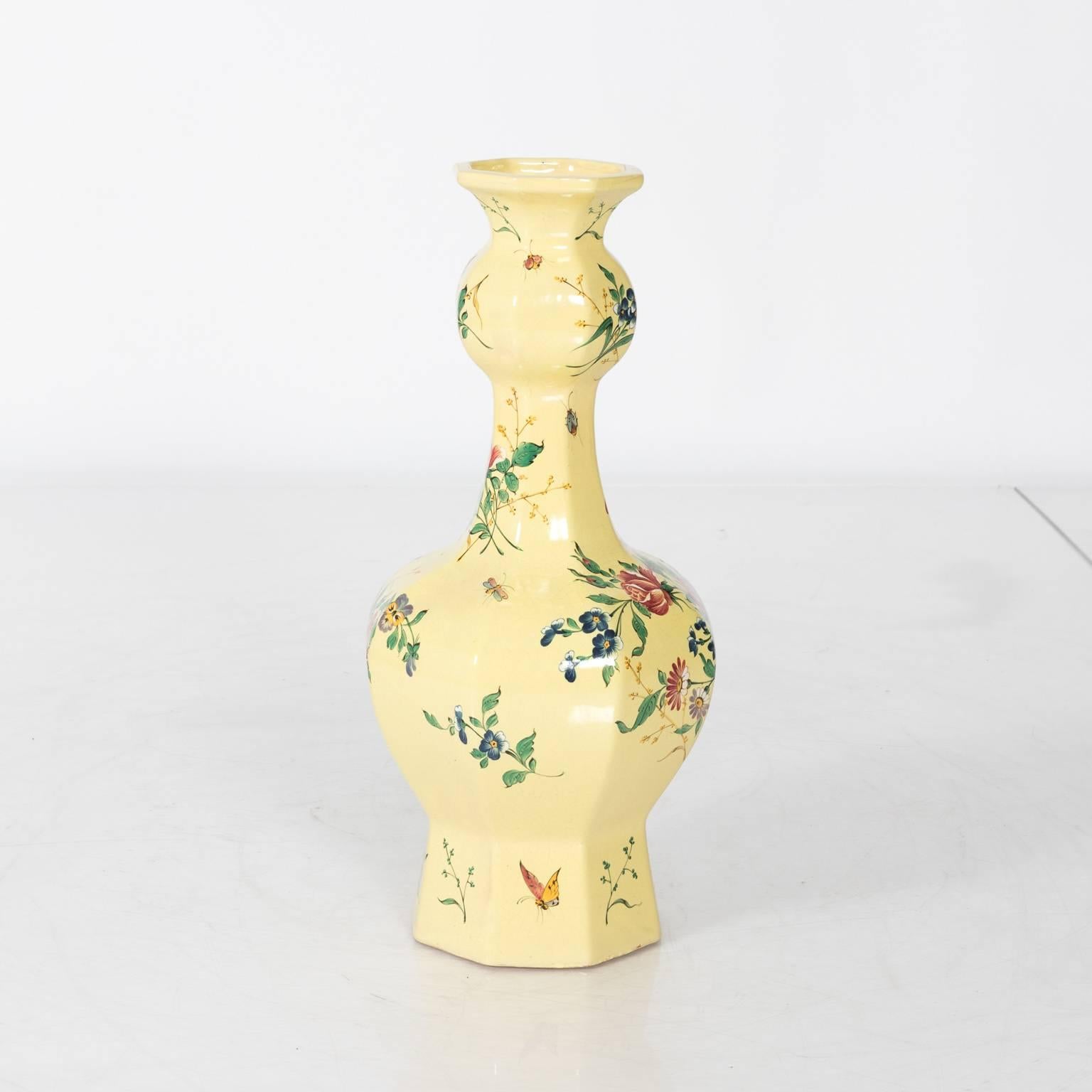 French faience vases in soft yellow underglaze, circa 1900s.
 