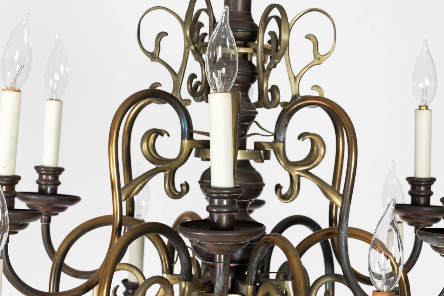 Dutch goose neck chandelier in bronze, circa late 18th century.
         