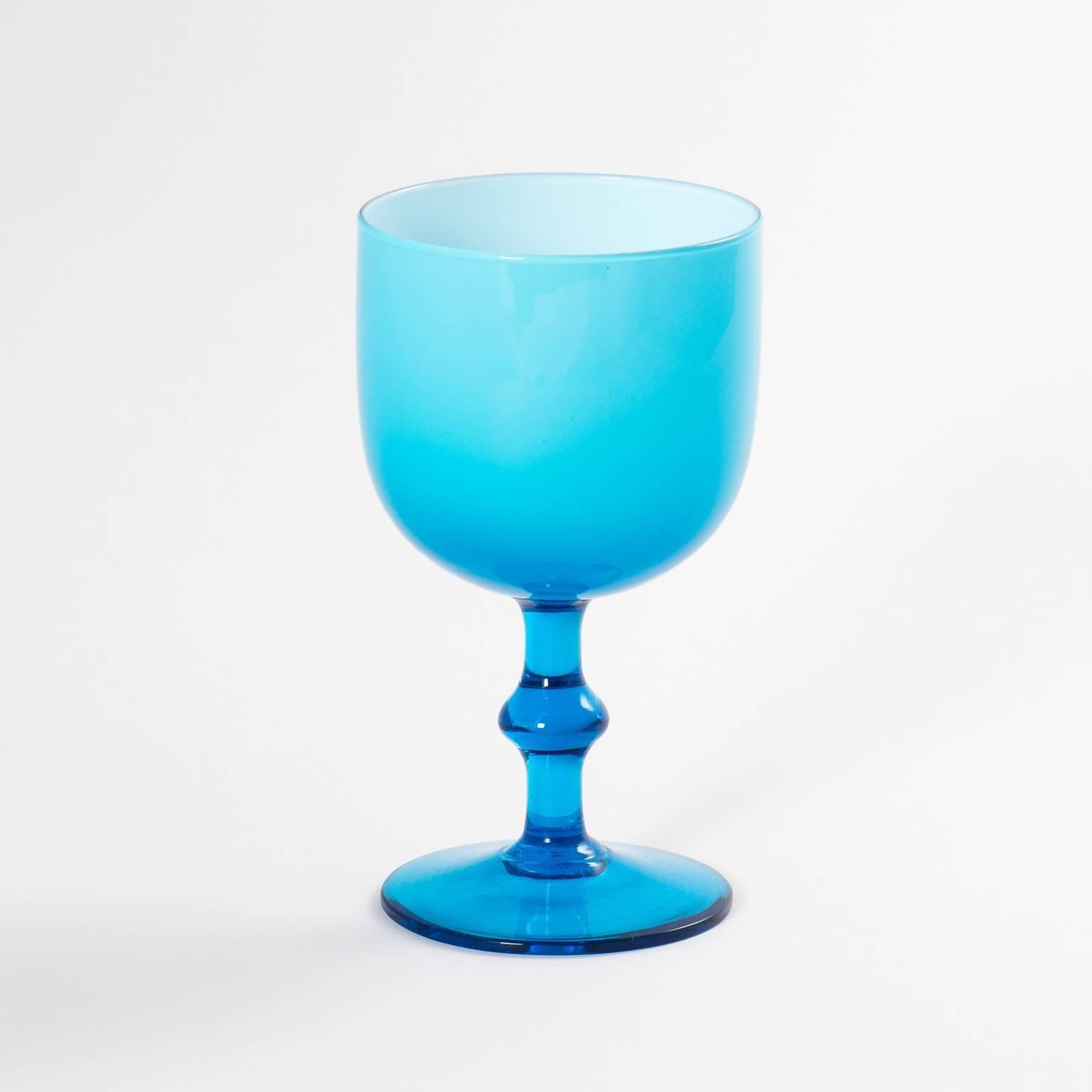 Set of Eight Italian Blue Glass Wine Goblets with Pitcher, circa 1960s For Sale 2
