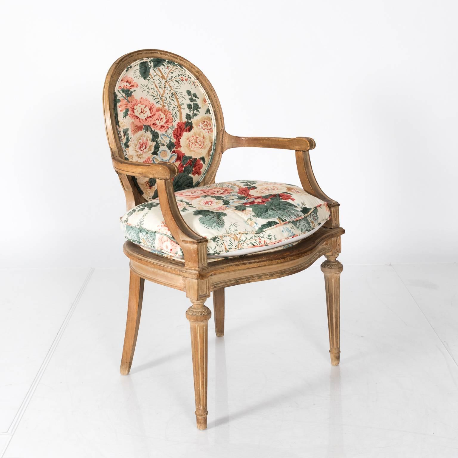 Wood French Upholstered Armchair 