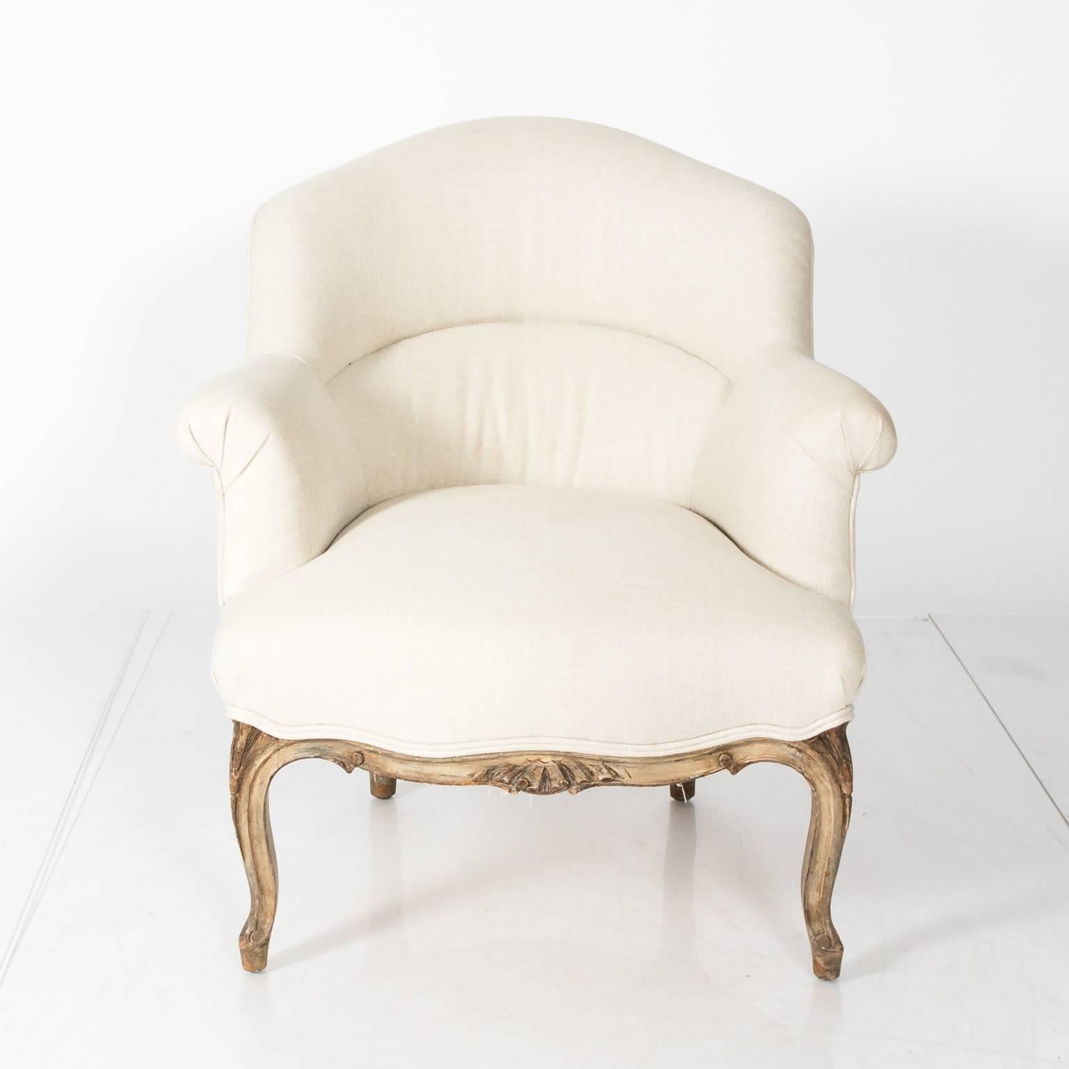 Mid-20th Century Louis XV Style Upholstered Chair and Ottoman