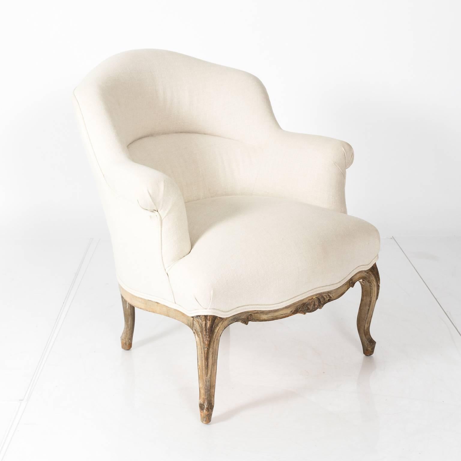 Wood Louis XV Style Upholstered Chair and Ottoman