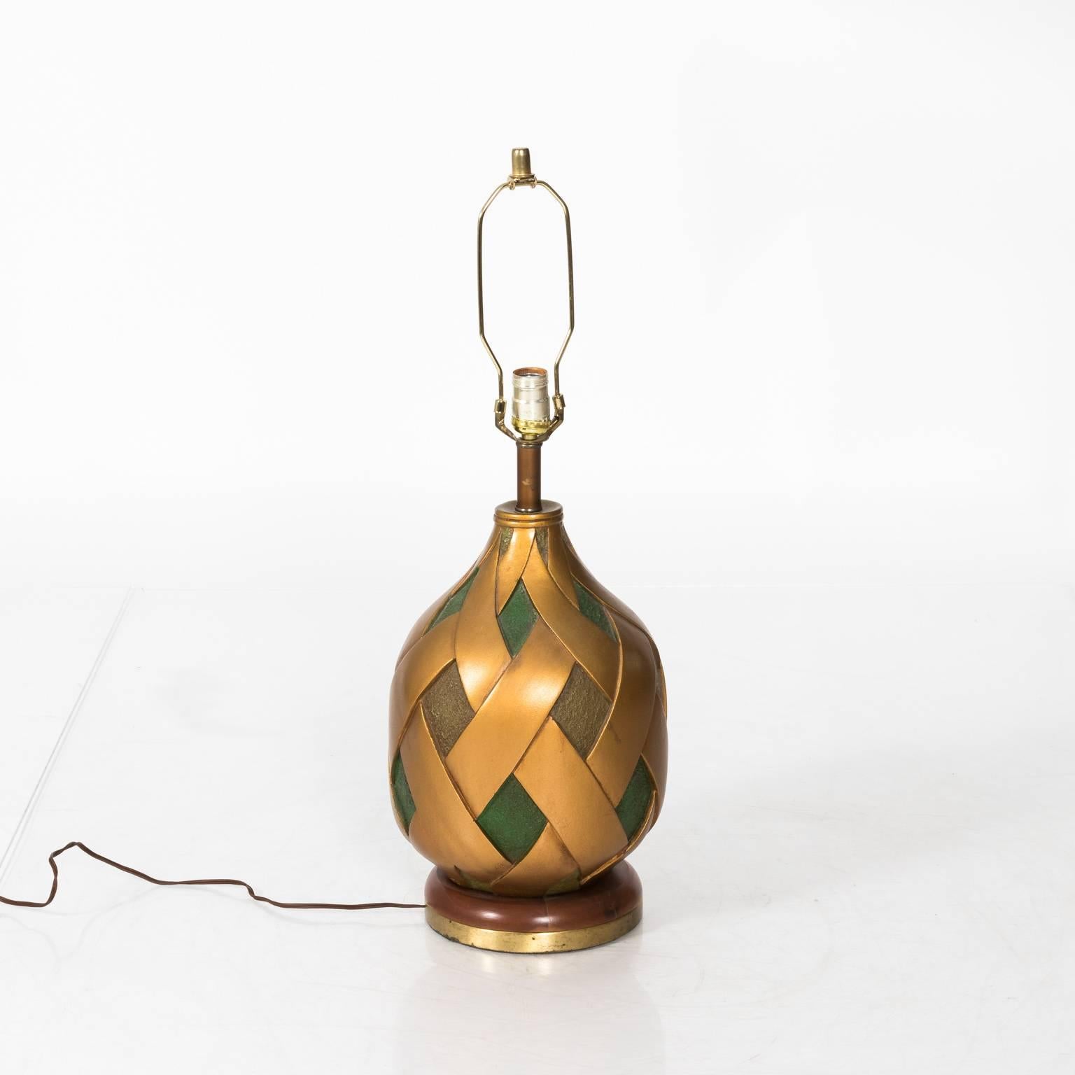 Painted Midcentury Golden and Green Lamps