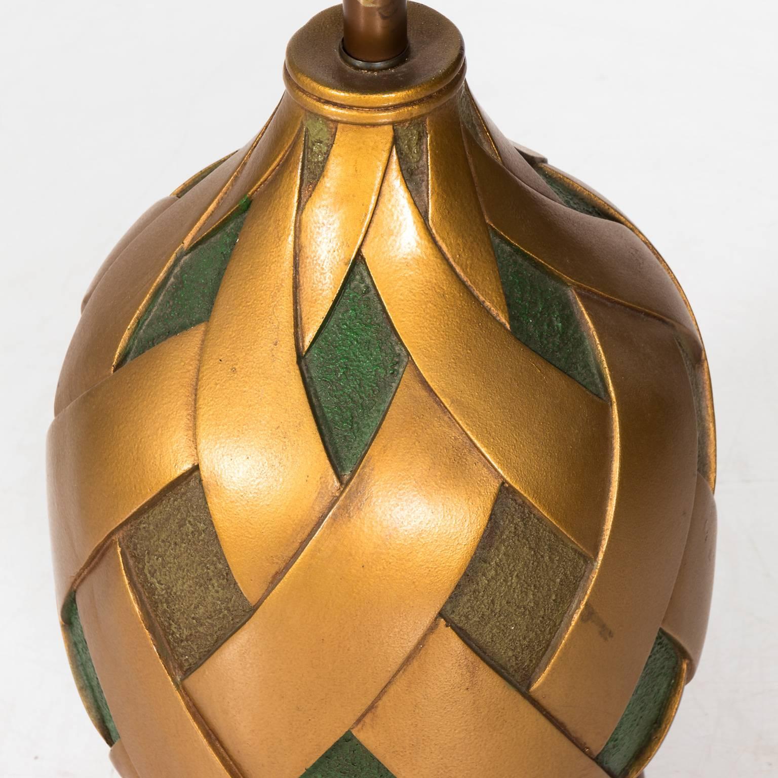 Midcentury Golden and Green Lamps In Good Condition In Stamford, CT