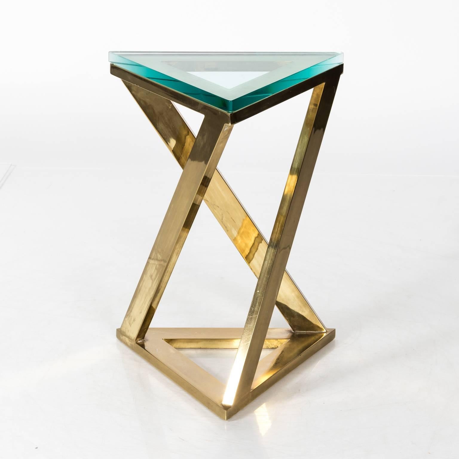 Brass Triangle Side Table, circa 1970 In Good Condition In Stamford, CT