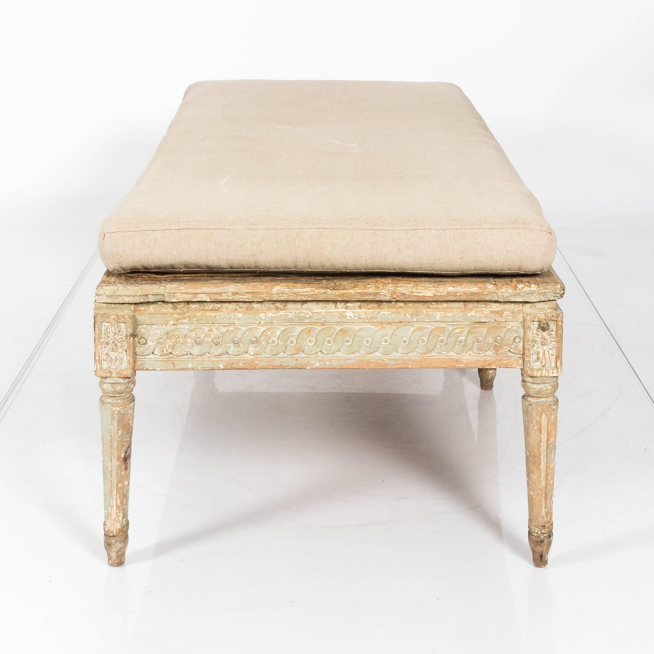 Late 19th century Swedish white-painted Gustavian-style bench.
 