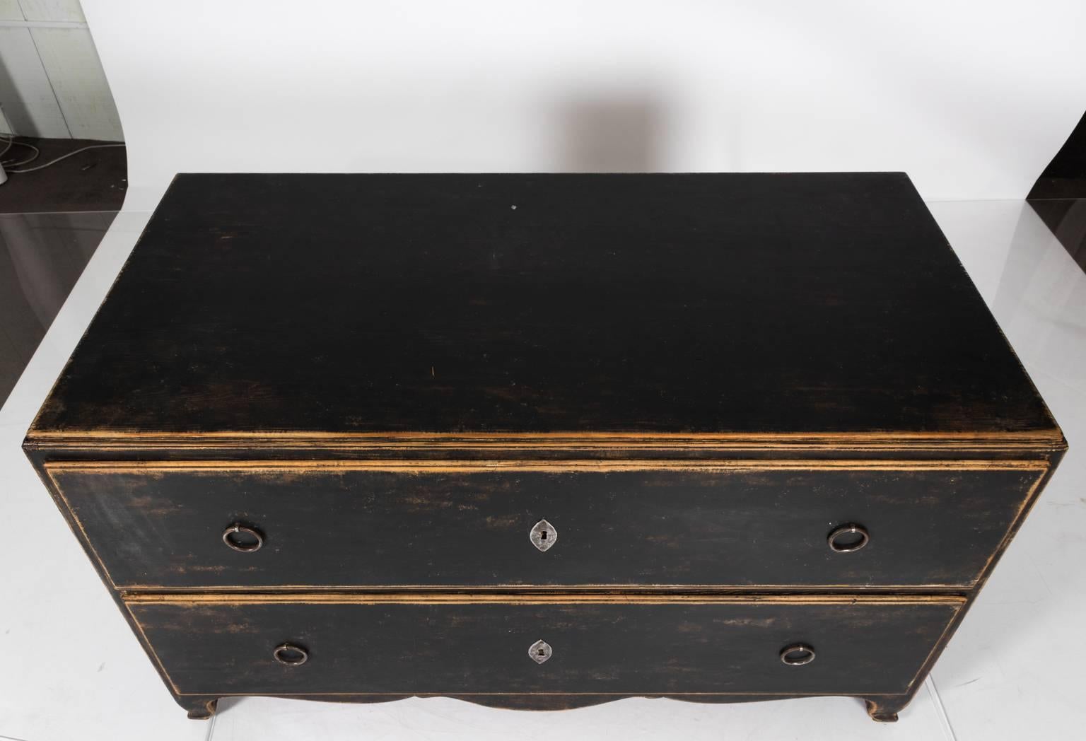 Late 18th century Swedish black-painted commode.
 