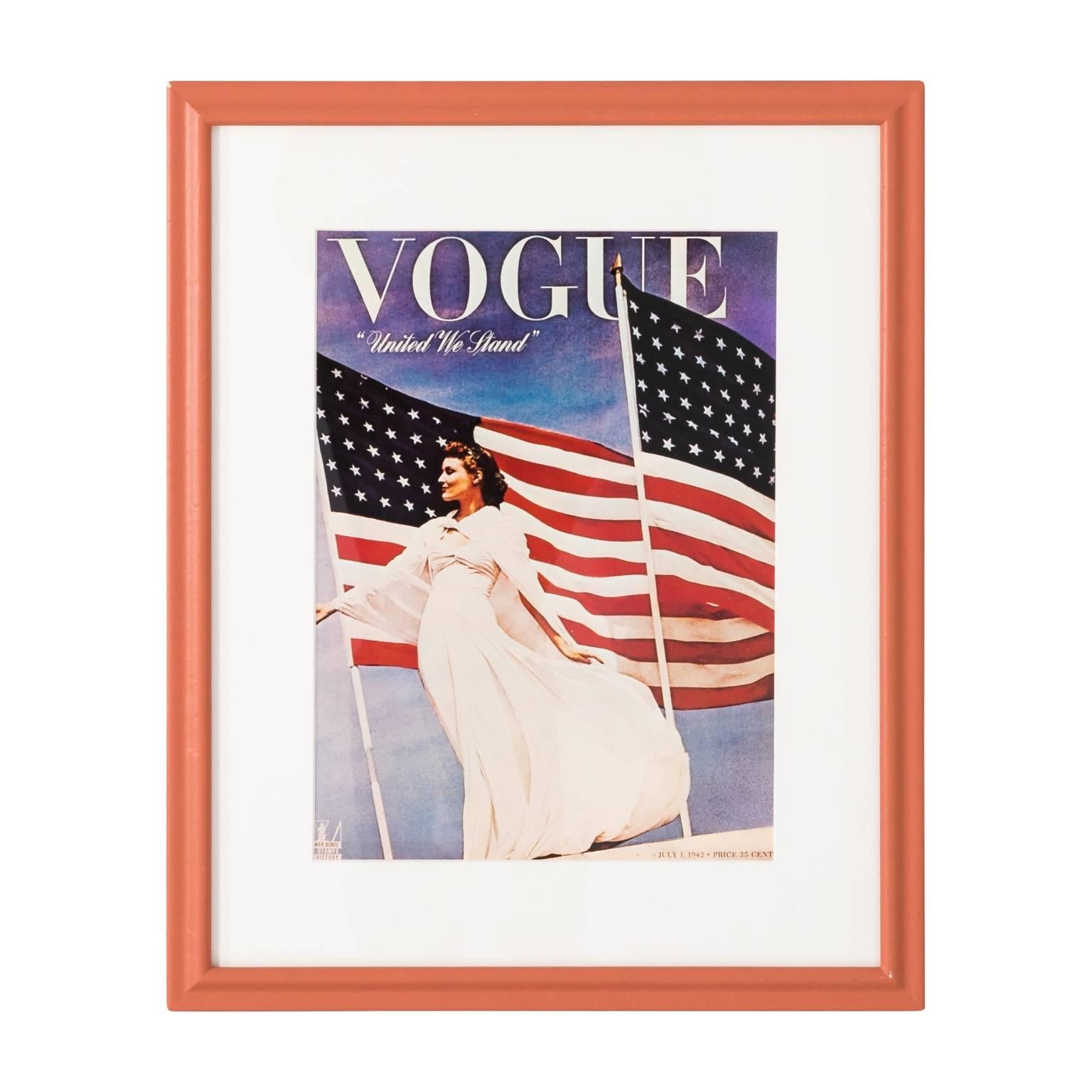 Original vogue covers in custom frames and matting, circa 1930-1950. Can be purchased separately $450 each.